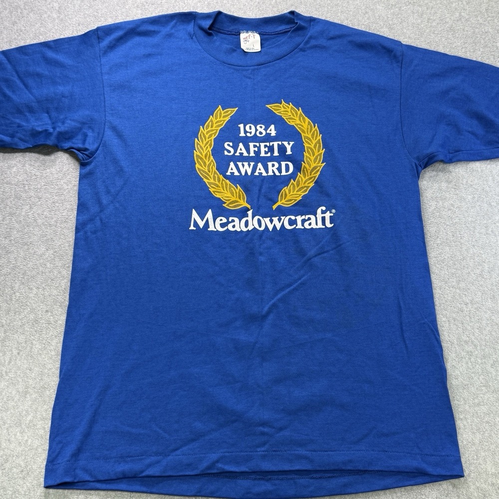 Vintage 1984 Meadowcraft Safety Award T-Shirt Blue L HEF-T Single Stitch USA